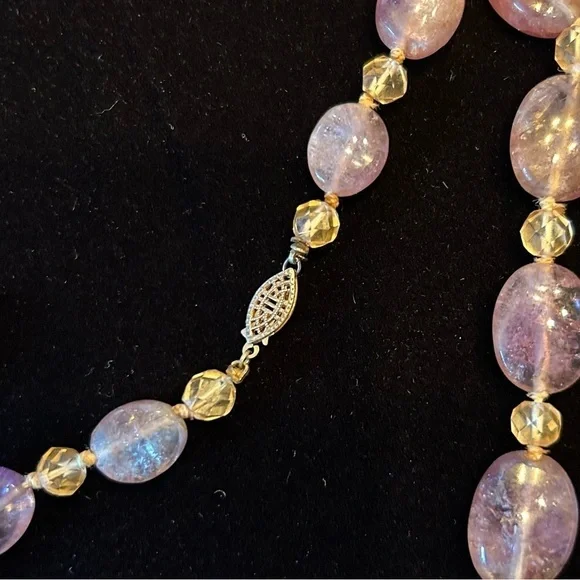 RARE HIGH QUALITY Ametrine Citrine Hand Knotted Vintage Necklace